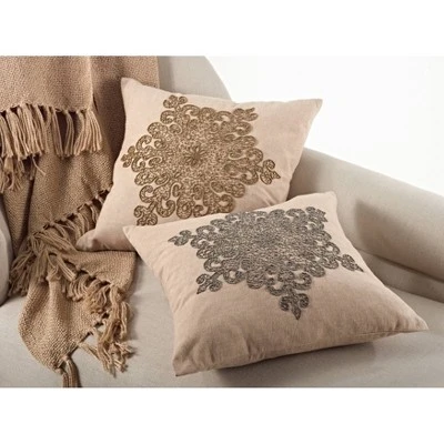 18"x18" Snowflake Design Beaded Pillow Down Filled Throw Pillow Bronze - Saro Lifestyle 3 18"x18" Snowflake Design Beaded Pillow Down Filled Throw Pillow Bronze - Saro Lifestyle