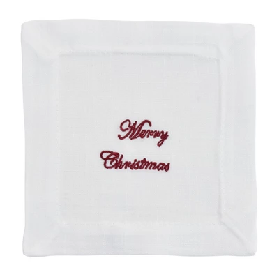 Saro Lifestyle Merry Christmas Embroidered Cocktail Napkins (Set Of 12) 6 Saro Lifestyle Merry Christmas Embroidered Cocktail Napkins (Set Of 12) - Image 4