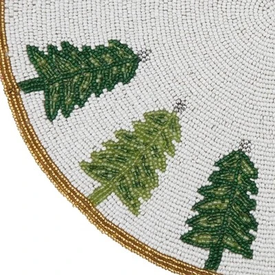 Saro Lifestyle Beaded Christmas Trees Placemat, 15" Round, White/Green (Set Of 4) 5 Saro Lifestyle Beaded Christmas Trees Placemat, 15" Round, White/Green (Set Of 4) - Image 3
