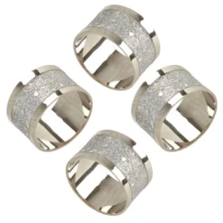 Saro Lifestyle Sparkling Design Napkin Ring Holders (Set Of 4), Silver