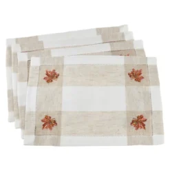Saro Lifestyle Embroidered Leaf Hemstitch Placemat, 14"x19" Oblong, Ivory (Set Of 4) -Saro Lifestyle GUEST d9caf97e d3ff 40ed 92d0 6a36ab70011e