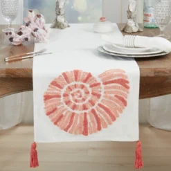 Saro Lifestyle Coastal Embroidered Seashell Table Runner, 16"x72", Orange -Saro Lifestyle GUEST d9eb8fd7 c862 4f63 9ca7 dceb5cfec5bd