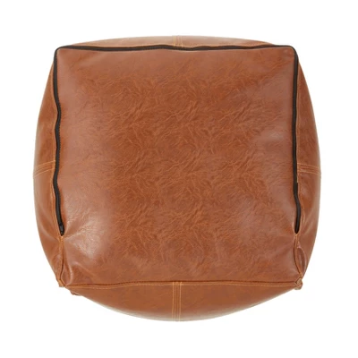 Saro Lifestyle Vintage Inspired Faux Leather Patchwork Pouf, 18"x18"x16", Brown 3 Saro Lifestyle Vintage Inspired Faux Leather Patchwork Pouf, 18"x18"x16", Brown