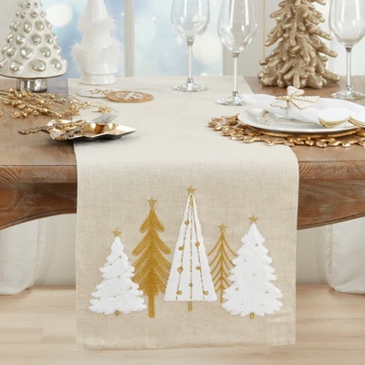 Saro Lifestyle Christmas Trees Table Runner, 16"x70", Natural 4 Saro Lifestyle Christmas Trees Table Runner, 16"x70", Natural - Image 2