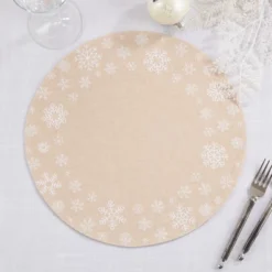 Saro Lifestyle Saro Lifestyle Embroidered Snowflakes Round Placemats (Set Of 4), Natural, 14" -Saro Lifestyle GUEST e0af6956 02bf 47c9 8309 e620f84abebd