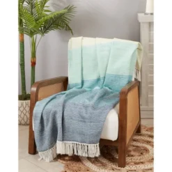 50"x60" Chromatic Charm Color Block Throw Blanket Blue - Saro Lifestyle: Cozy, All-Season Cotton Weave, Machine Washable -Saro Lifestyle GUEST e0b4643d cb1c 44bb 9466 6985f98f6cb2