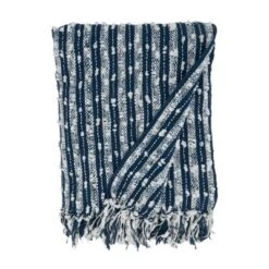 Saro Lifestyle Saro Lifestyle Throw Blanket With Striped Fringe Design, Navy Blue, 50"x60"