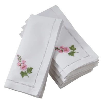 Saro Lifestyle Handmade Hollyhock Embroidery Napkin With Hemstitched Border (Set Of 6), 20"x20", White 5 Saro Lifestyle Handmade Hollyhock Embroidery Napkin With Hemstitched Border (Set Of 6), 20"x20", White - Image 3