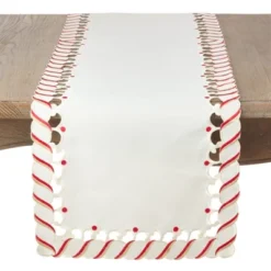 Saro Lifestyle Candy Cane Stripe Border Christmas Holiday Table Runner -Saro Lifestyle GUEST e40a387b 7070 4f40 9171 ef23d0526a05