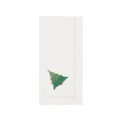 Saro Lifestyle Handmade Whimsical Christmas Tree Embroidery Napkin With Hemstitched Border (Set Of 6), 20"x20", White -Saro Lifestyle GUEST e46ba0de 0778 47bf a7c9 9e0cb85df220