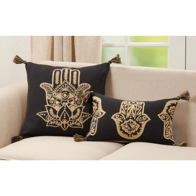 Saro Lifestyle Hamsa Hand Embroidered Decorative Pillow Cover, Black, 20" 4 Saro Lifestyle Hamsa Hand Embroidered Decorative Pillow Cover, Black, 20" - Image 2