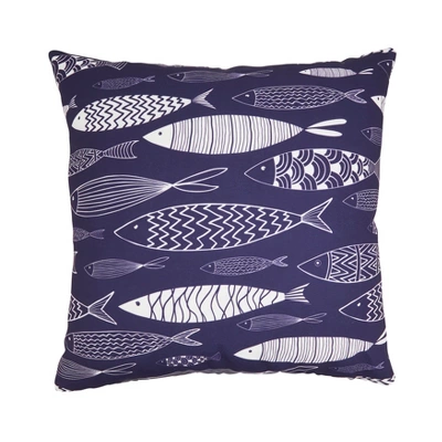 Saro Lifestyle Whimsical School Of Fish Outdoor Pillow With Poly Fill, 18"x18", Blue 6 Saro Lifestyle Whimsical School Of Fish Outdoor Pillow With Poly Fill, 18"x18", Blue - Image 4