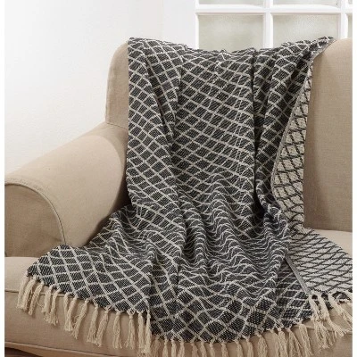 50"x60" Diamond Tassel Throw Blanket Black - Saro Lifestyle: Cotton, Modern Style For Couch Decor 4 50"x60" Diamond Tassel Throw Blanket Black - Saro Lifestyle: Cotton, Modern Style For Couch Decor - Image 2