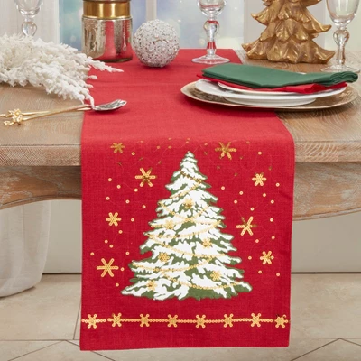 Saro Lifestyle Christmas Tree Design Holiday Table Runner, 13"x72", Red 4 Saro Lifestyle Christmas Tree Design Holiday Table Runner, 13"x72", Red - Image 2