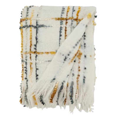 Saro Lifestyle Cozy Crosshatch Knit Fringed Throw, Multicolored, 50"x60" 3 Saro Lifestyle Cozy Crosshatch Knit Fringed Throw, Multicolored, 50"x60"