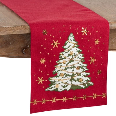 Saro Lifestyle Christmas Tree Design Holiday Table Runner, 13"x72", Red 5 Saro Lifestyle Christmas Tree Design Holiday Table Runner, 13"x72", Red - Image 3
