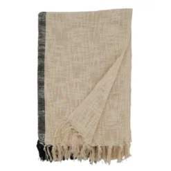 Saro Lifestyle Saro Lifestyle Cotton Throw Blanket With Striped Design, Natural, 50"x60"