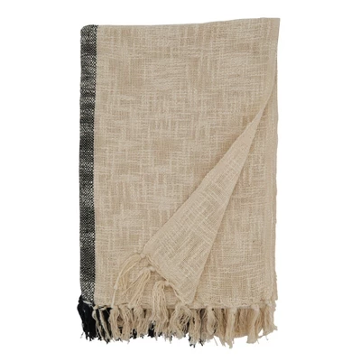 Saro Lifestyle Saro Lifestyle Cotton Throw Blanket With Striped Design, Natural, 50"x60" 3 Saro Lifestyle Saro Lifestyle Cotton Throw Blanket With Striped Design, Natural, 50"x60"