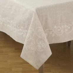 Saro Lifestyle Embroidered Swirl Natural Linen Blend Tablecloth -Saro Lifestyle GUEST f73364f7 e3ea 4016 9217 900a7fbae6c8