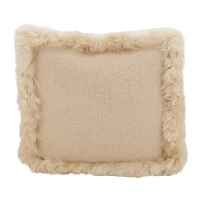 Saro Lifestyle Luxurious Linen Pouf With Soft Lamb Fur Trim 6 Saro Lifestyle Luxurious Linen Pouf With Soft Lamb Fur Trim - Image 4