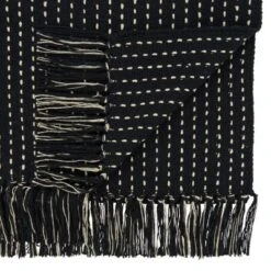 Saro Lifestyle Table Runner With Stitched Fringe Design, Black, 16" X 72"