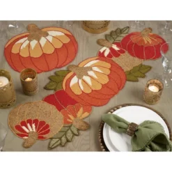 Saro Lifestyle Beaded Pumpkin Placemat, 14" Round, Orange (Set Of 4) -Saro Lifestyle GUEST f7f39dfe 0f1f 4225 85c1 90efe233cb5c