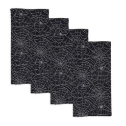 Saro Lifestyle Recycled Jacquard Spider Web Kitchen Towel (Set Of 4), 20"x28", Black