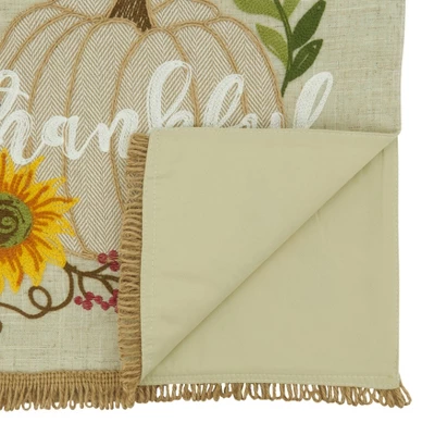 Saro Lifestyle Dining Table Runner With Thankful Pumpkin Design, Beige, 16" X 70" 3 Saro Lifestyle Dining Table Runner With Thankful Pumpkin Design, Beige, 16" X 70"