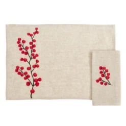 Saro Lifestyle Embroidered Berry Placemat And Napkin 8 Pcs Set (4 Placemats, 4 Napkins) -Saro Lifestyle GUEST fafa576c 34b0 4e66 aed4 96908fdc5284