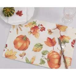 Saro Lifestyle Fall Pumpkin Placemat, 13"x19" Oblong, Orange (Set Of 4) -Saro Lifestyle GUEST fc0786ea de15 4b31 86c0 3607d2718d95