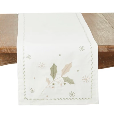Saro Lifestyle Joyful Holly Leaves Table Runner, White, 16" X 72" 5 Saro Lifestyle Joyful Holly Leaves Table Runner, White, 16" X 72" - Image 3