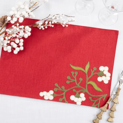 Saro Lifestyle Merry Mistletoe Placemat (Set Of 4), 13"x19", Red 5 Saro Lifestyle Merry Mistletoe Placemat (Set Of 4), 13"x19", Red - Image 3